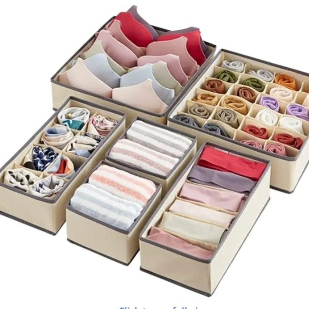Drawer Organizer Divider, 6 Pieces, Fabric, Foldable, Underwear's storage,. Grey